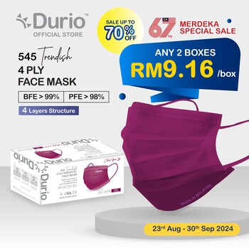 Durio 545 Trendish 4 Ply Surgical Face Mask - Dark Purple- (40pcs)